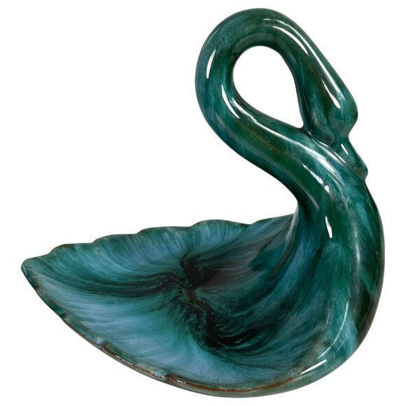 Blue Mountain Pottery Green Marble Glazed Swan Trinket Dish Ceramic Vintage - Picture 1 of 4